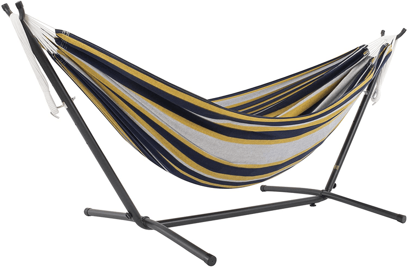 Vivere Double Cotton Hammock with Space Saving Steel Stand, Tropical (450 lb Capacity - Premium Carry Bag Included) Home & Garden > Lawn & Garden > Outdoor Living > Hammocks Vivere Serenity  