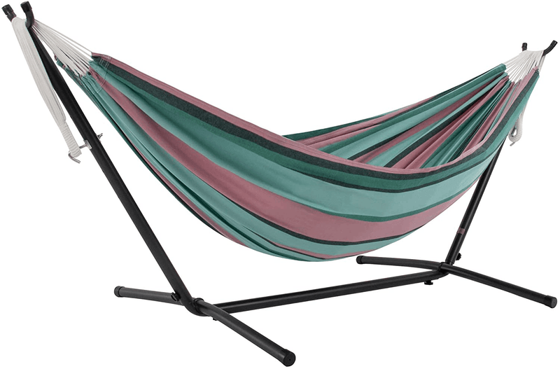 Vivere Double Cotton Hammock with Space Saving Steel Stand, Tropical (450 lb Capacity - Premium Carry Bag Included) Home & Garden > Lawn & Garden > Outdoor Living > Hammocks Vivere Watermelon  