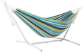 Vivere Double Cotton Hammock with Space Saving Steel Stand, Tropical (450 lb Capacity - Premium Carry Bag Included)