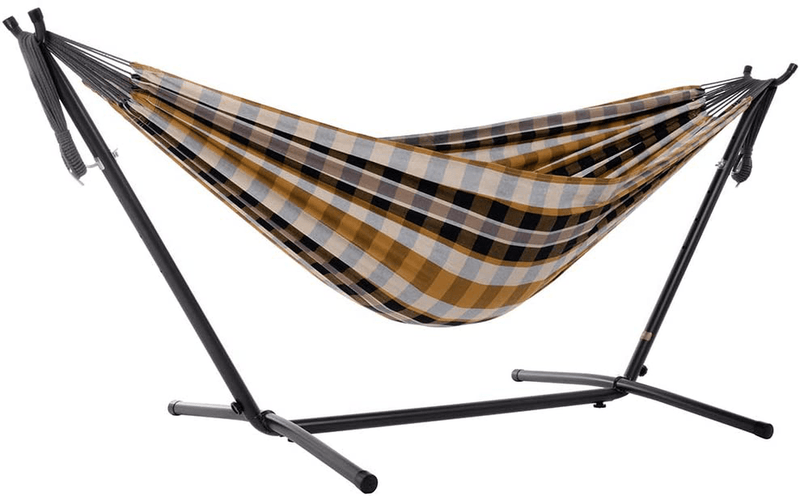 Vivere Double Cotton Hammock with Space Saving Steel Stand, Tropical (450 lb Capacity - Premium Carry Bag Included) Home & Garden > Lawn & Garden > Outdoor Living > Hammocks Vivere Gold Coast  