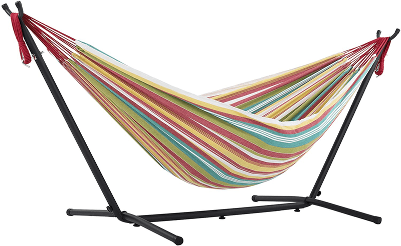 Vivere Double Cotton Hammock with Space Saving Steel Stand, Tropical (450 lb Capacity - Premium Carry Bag Included) Home & Garden > Lawn & Garden > Outdoor Living > Hammocks Vivere Salsa With Charcoal Frame  