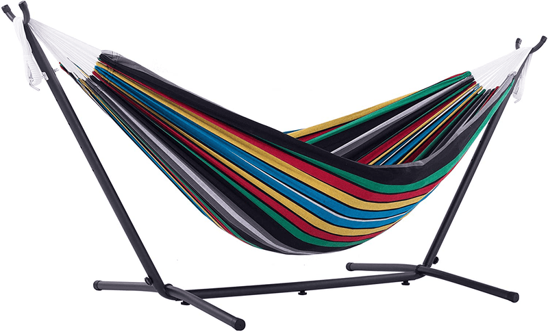 Vivere Double Cotton Hammock with Space Saving Steel Stand, Tropical (450 lb Capacity - Premium Carry Bag Included) Home & Garden > Lawn & Garden > Outdoor Living > Hammocks Vivere Rio Night With Charcoal Frame  