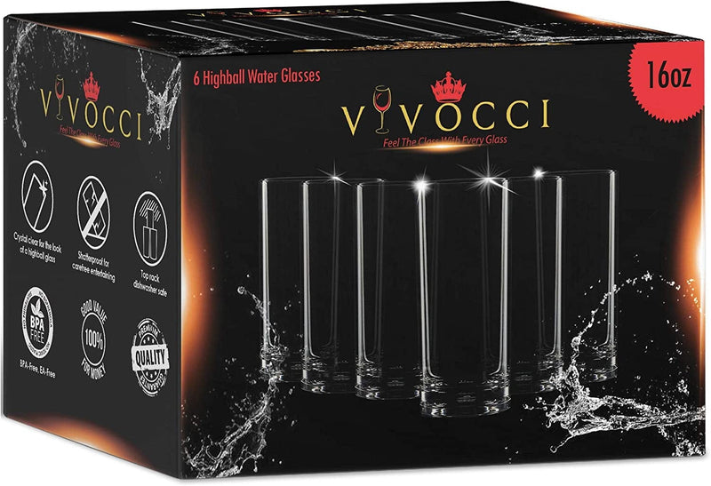 Vivocci Unbreakable Tritan Plastic Water Drinking Glasses 16 Oz | Ideal for Juice Beverages & Cocktails | Shatterproof Barware | Highball Tall Clear Cup Tumblers | Dishwasher Safe Drinkware | Set of 6 Home & Garden > Kitchen & Dining > Tableware > Drinkware Vivocci   