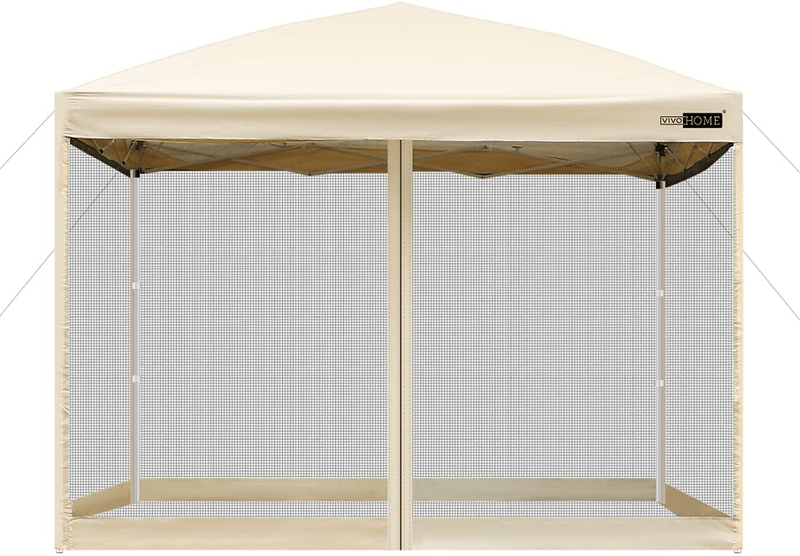 VIVOHOME 210D Oxford Outdoor Easy Pop up Canopy Screen Party Tent with Mesh Side Walls Beige 10 X 10 Feet Sporting Goods > Outdoor Recreation > Camping & Hiking > Tent Accessories VIVOHOME   