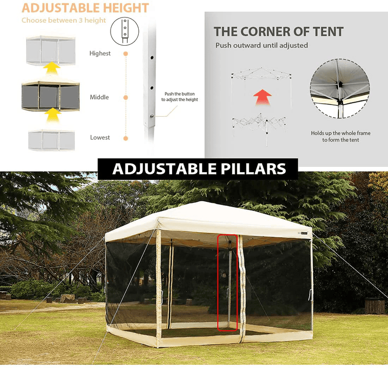 VIVOHOME 210D Oxford Outdoor Easy Pop up Canopy Screen Party Tent with Mesh Side Walls Beige 10 X 10 Feet Sporting Goods > Outdoor Recreation > Camping & Hiking > Tent Accessories VIVOHOME   