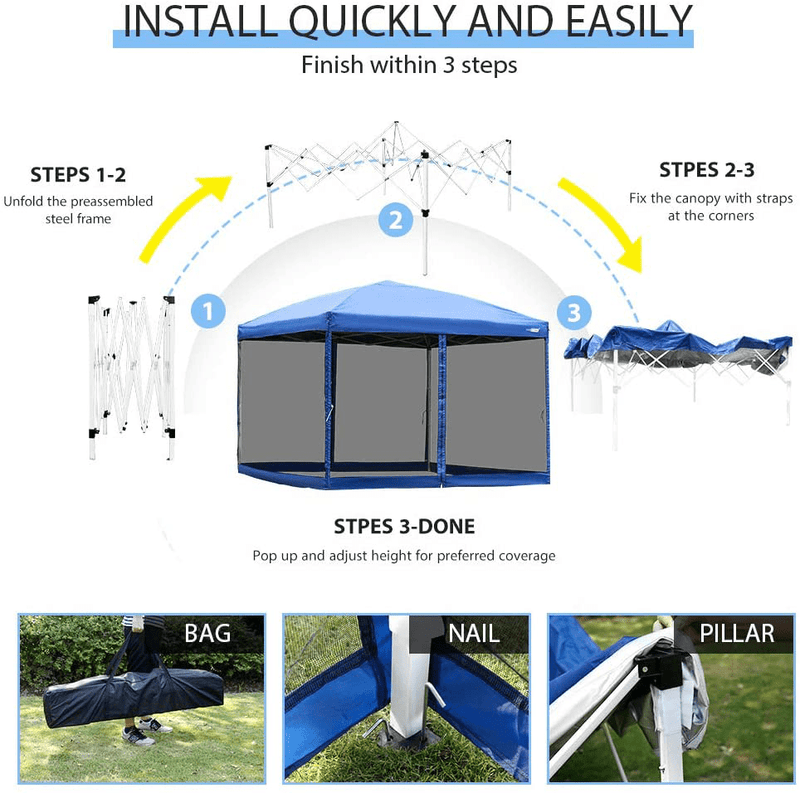 VIVOHOME 210D Oxford Outdoor Easy Pop Up Canopy Screen Party Tent with Mesh Side Walls Blue 10 x 10 Feet Home & Garden > Lawn & Garden > Outdoor Living > Outdoor Structures > Canopies & Gazebos VIVOHOME   