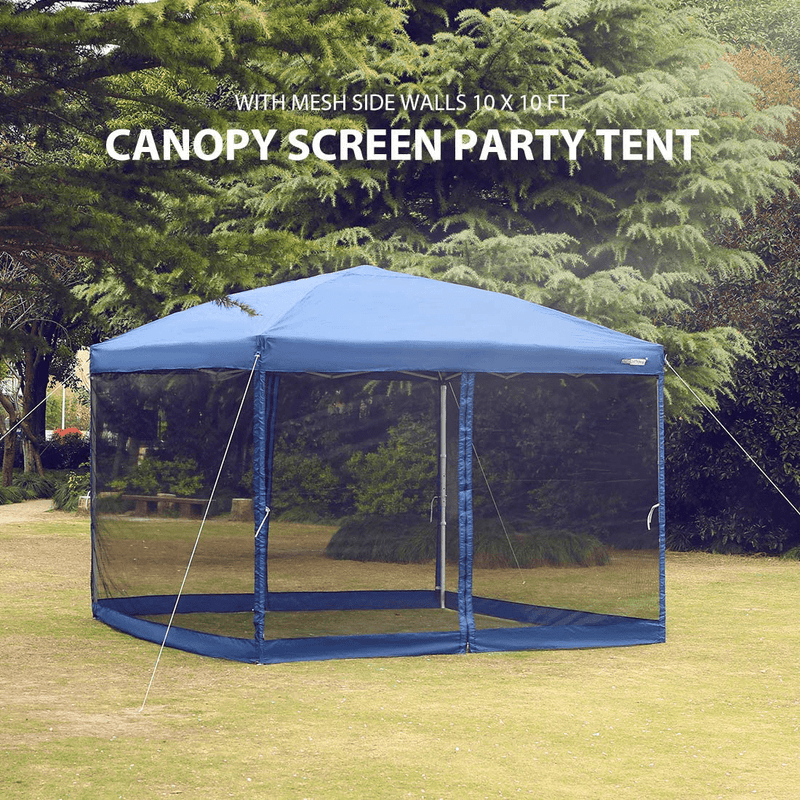 VIVOHOME 210D Oxford Outdoor Easy Pop Up Canopy Screen Party Tent with Mesh Side Walls Blue 10 x 10 Feet Home & Garden > Lawn & Garden > Outdoor Living > Outdoor Structures > Canopies & Gazebos VIVOHOME   