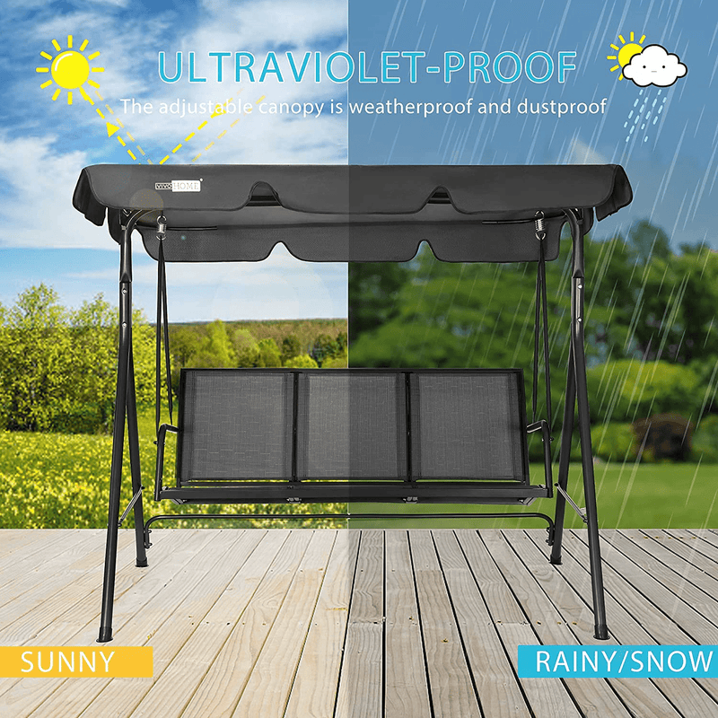 VIVOHOME 3-Seater Outdoor Adjustable Canopy Swing Chair Black with 4 FT Aluminum Portable 3 Adjustable Height Folding Picnic Table Home & Garden > Lawn & Garden > Outdoor Living > Porch Swings VIVOHOME   