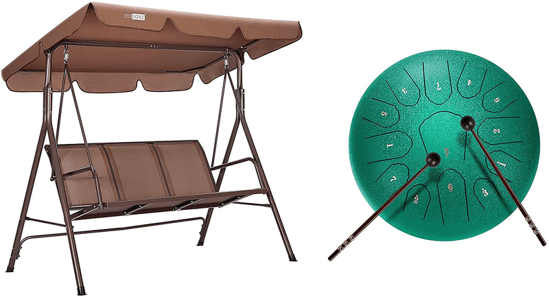 VIVOHOME 3-Seater Outdoor Adjustable Canopy Swing Chair Brown with 13 Notes 12 Inches Steel Tongue Drum Set C Key Green Home & Garden > Lawn & Garden > Outdoor Living > Porch Swings VIVOHOME   