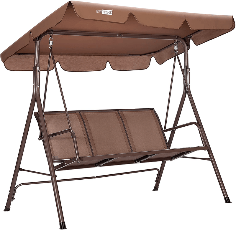 VIVOHOME 3-Seater Outdoor Adjustable Canopy Swing Chair Brown with 32 Inch Heavy Duty 3 in 1 Metal Square Patio Firepit Table BBQ Garden Stove Home & Garden > Lawn & Garden > Outdoor Living > Porch Swings VIVOHOME   