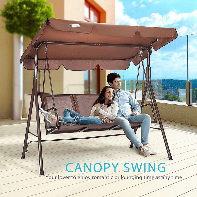 VIVOHOME 3-Seater Outdoor Adjustable Canopy Swing Chair Brown with 32 Inch Heavy Duty 3 in 1 Metal Square Patio Firepit Table BBQ Garden Stove Home & Garden > Lawn & Garden > Outdoor Living > Porch Swings VIVOHOME   