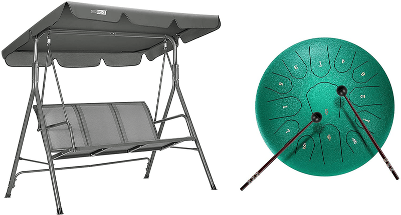 VIVOHOME 3-Seater Outdoor Adjustable Canopy Swing Chair Gray with 13 Notes 12 Inches Steel Tongue Drum Set C Key Green Home & Garden > Lawn & Garden > Outdoor Living > Porch Swings VIVOHOME   