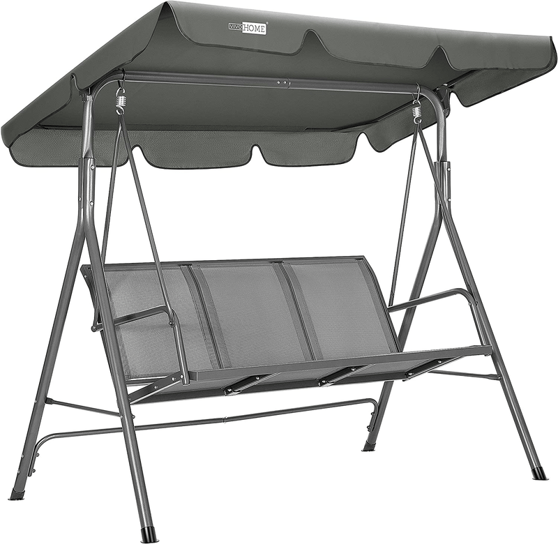 VIVOHOME 3-Seater Outdoor Adjustable Canopy Swing Chair Gray with 32 Inch Heavy Duty 3 in 1 Metal Square Patio Firepit Table BBQ Garden Stove Home & Garden > Lawn & Garden > Outdoor Living > Porch Swings VIVOHOME   