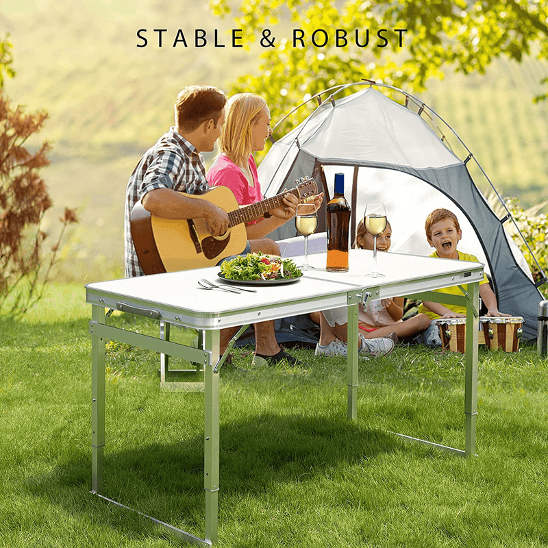 VIVOHOME 3-Seater Outdoor Adjustable Canopy Swing Chair Gray with 4 FT Aluminum Portable 3 Adjustable Height Folding Picnic Table Home & Garden > Lawn & Garden > Outdoor Living > Porch Swings VIVOHOME   