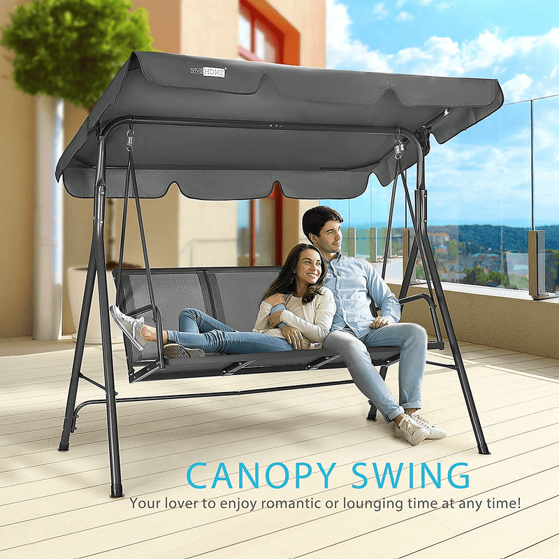 VIVOHOME 3-Seater Outdoor Adjustable Canopy Swing Chair Gray with Expandable Gymnastics Bar with Swing Home & Garden > Lawn & Garden > Outdoor Living > Porch Swings VIVOHOME   