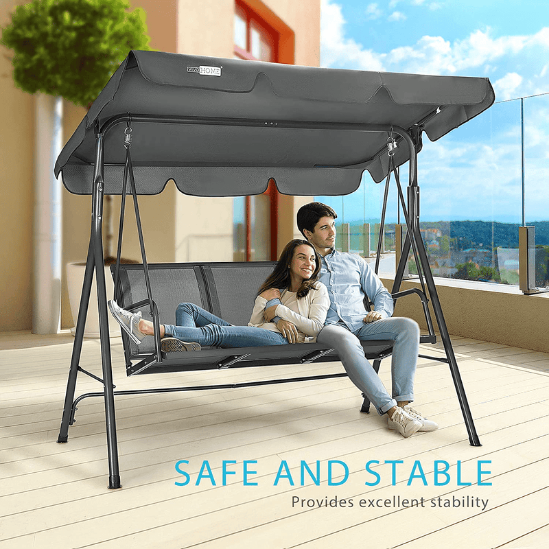 VIVOHOME 3-Seater Outdoor Adjustable Canopy Swing Chair with Armrests, Patio Loveseat Glider Bench for Garden, Poolside, Balcony & Backyard, Textilene Fabric, Steel Frame - Gray Home & Garden > Lawn & Garden > Outdoor Living > Porch Swings VIVOHOME   