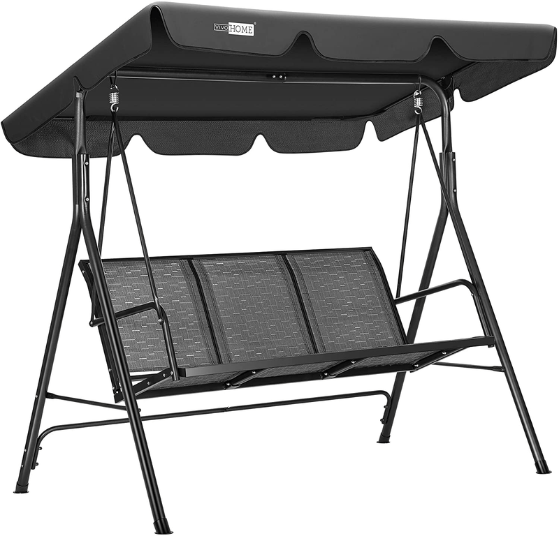 VIVOHOME 3-Seater Outdoor Adjustable Canopy Swing Chair with Armrests, Patio Loveseat Glider Bench for Garden, Poolside, Balcony & Backyard, Textilene Fabric, Steel Frame - Gray Home & Garden > Lawn & Garden > Outdoor Living > Porch Swings VIVOHOME Black  