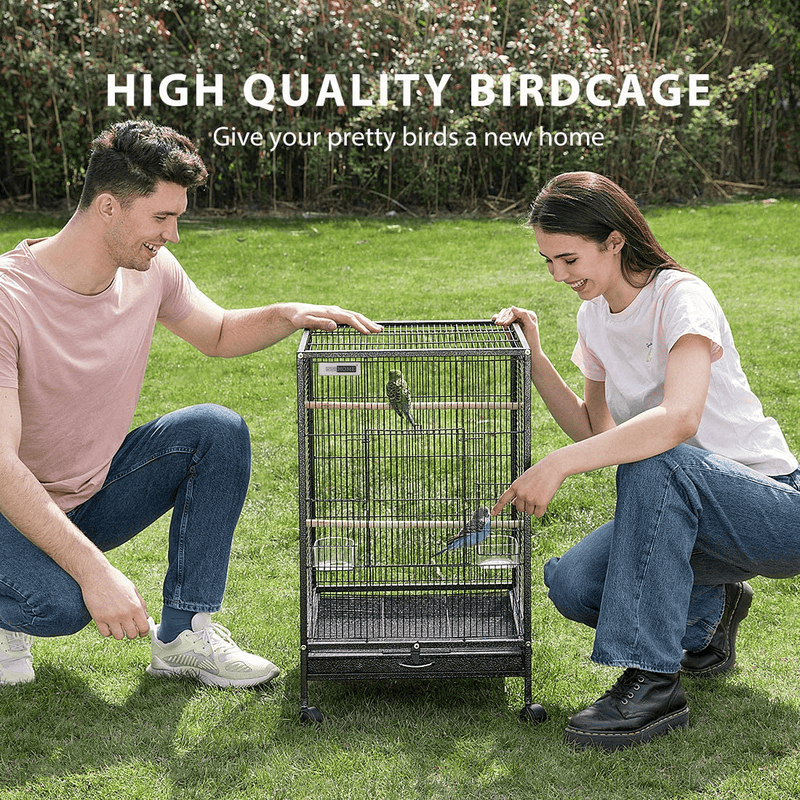VIVOHOME 30 Inch Height Wrought Iron Bird Cage with Rolling Stand for Parrots Conure Lovebird Cockatiel Animals & Pet Supplies > Pet Supplies > Bird Supplies > Bird Cages & Stands VIVOHOME   