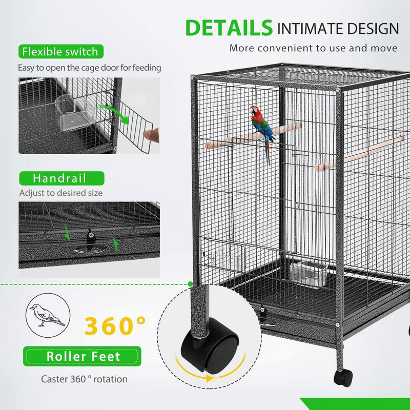 VIVOHOME 30 Inch Height Wrought Iron Bird Cage with Rolling Stand for Parrots Conure Lovebird Cockatiel Animals & Pet Supplies > Pet Supplies > Bird Supplies > Bird Cages & Stands VIVOHOME   