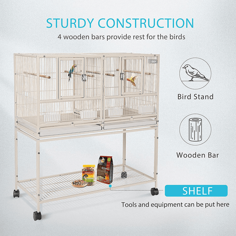 VIVOHOME 41.5 Inch Stackable Divided Breeding Iron Bird Cage Parakeet House with Rolling Stand for Canaries Cockatiels Lovebirds Finches Budgies Small Parrots
