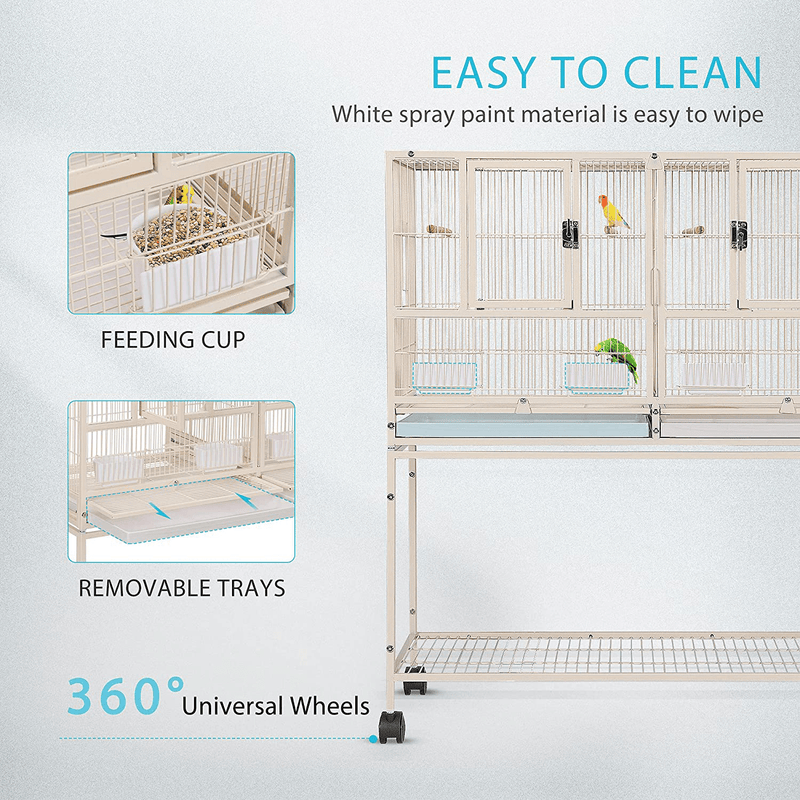 VIVOHOME 41.5 Inch Stackable Divided Breeding Iron Bird Cage Parakeet House with Rolling Stand for Canaries Cockatiels Lovebirds Finches Budgies Small Parrots Animals & Pet Supplies > Pet Supplies > Bird Supplies > Bird Cages & Stands VIVOHOME   