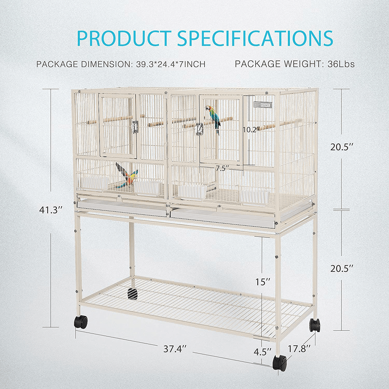 VIVOHOME 41.5 Inch Stackable Divided Breeding Iron Bird Cage Parakeet House with Rolling Stand for Canaries Cockatiels Lovebirds Finches Budgies Small Parrots Animals & Pet Supplies > Pet Supplies > Bird Supplies > Bird Cages & Stands VIVOHOME   