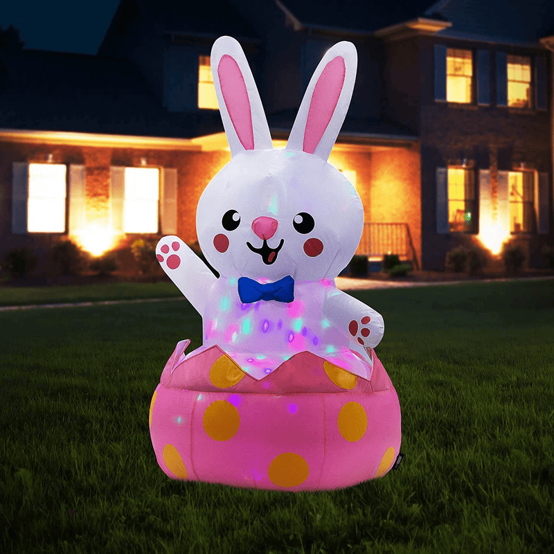 VIVOHOME 4Ft Height Inflatable Easter Bunny Friendly Rabbit with Bow Tie Waving inside Eggshell Built-In Colorful LED Lights Blow up Outdoor Lawn Yard Decoration Home & Garden > Decor > Seasonal & Holiday Decorations VIVOHOME Bunny Inside Eggshell  