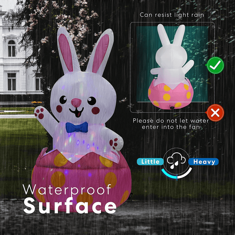 VIVOHOME 4Ft Height Inflatable Easter Bunny Friendly Rabbit with Bow Tie Waving inside Eggshell Built-In Colorful LED Lights Blow up Outdoor Lawn Yard Decoration Home & Garden > Decor > Seasonal & Holiday Decorations VIVOHOME   