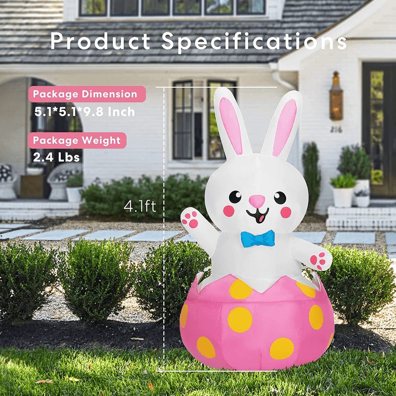 VIVOHOME 4Ft Height Inflatable Easter Bunny Friendly Rabbit with Bow Tie Waving inside Eggshell Built-In Colorful LED Lights Blow up Outdoor Lawn Yard Decoration Home & Garden > Decor > Seasonal & Holiday Decorations VIVOHOME   