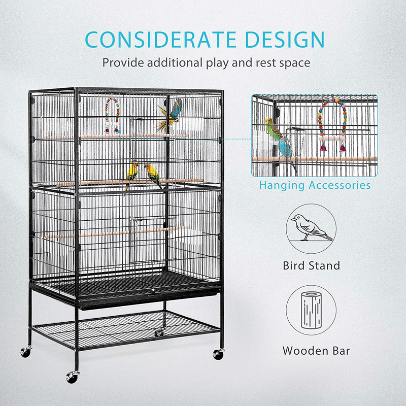 VIVOHOME 53 Inch Wrought Iron Large Bird Cage with Rolling Stand for Parrots Conures Lovebird Cockatiel Parakeets Animals & Pet Supplies > Pet Supplies > Bird Supplies > Bird Cages & Stands VIVOHOME   