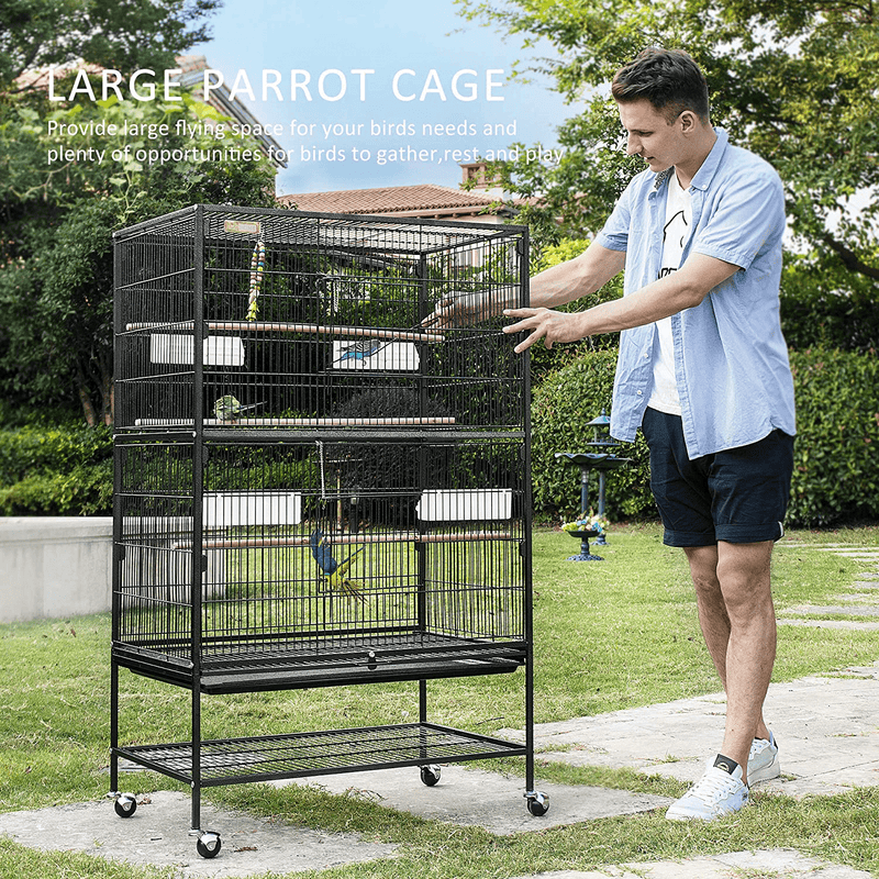 VIVOHOME 53 Inch Wrought Iron Large Bird Cage with Rolling Stand for Parrots Conures Lovebird Cockatiel Parakeets Animals & Pet Supplies > Pet Supplies > Bird Supplies > Bird Cages & Stands VIVOHOME   