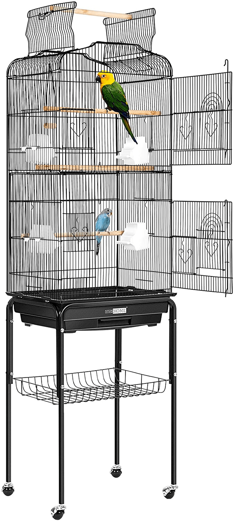 VIVOHOME 59.8 Inch Wrought Iron Bird Cage with Play Top and Rolling Stand for Parrots Conures Lovebird Cockatiel Parakeets Animals & Pet Supplies > Pet Supplies > Bird Supplies > Bird Cages & Stands VIVOHOME Default Title  