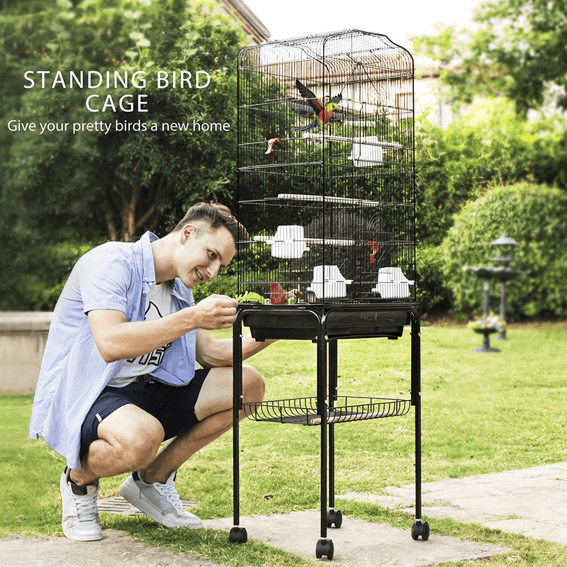 VIVOHOME 59.8 Inch Wrought Iron Bird Cage with Play Top and Rolling Stand for Parrots Conures Lovebird Cockatiel Parakeets Animals & Pet Supplies > Pet Supplies > Bird Supplies > Bird Cages & Stands VIVOHOME   