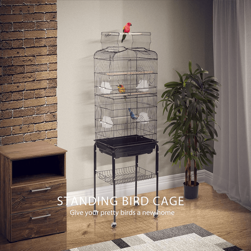 VIVOHOME 59.8 Inch Wrought Iron Bird Cage with Play Top and Rolling Stand for Parrots Conures Lovebird Cockatiel Parakeets Animals & Pet Supplies > Pet Supplies > Bird Supplies > Bird Cages & Stands VIVOHOME   