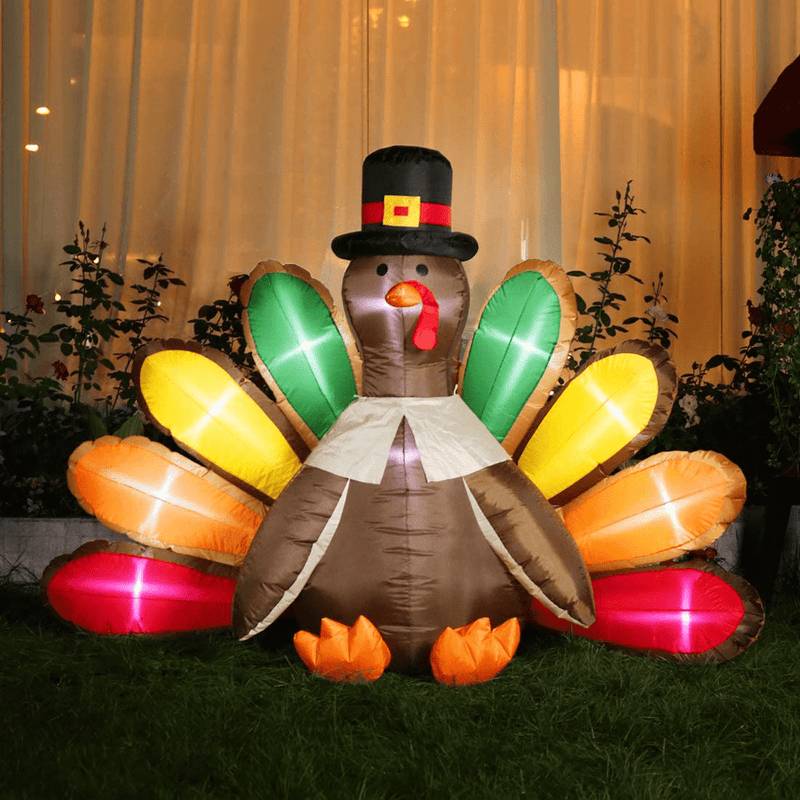VIVOHOME 5ft Height Thanksgiving Inflatable LED Lighted Turkey with Hat Blow up Outdoor Lawn Yard Decoration Home & Garden > Decor > Seasonal & Holiday Decorations& Garden > Decor > Seasonal & Holiday Decorations VIVOHOME Turkey with Colorful Tail  