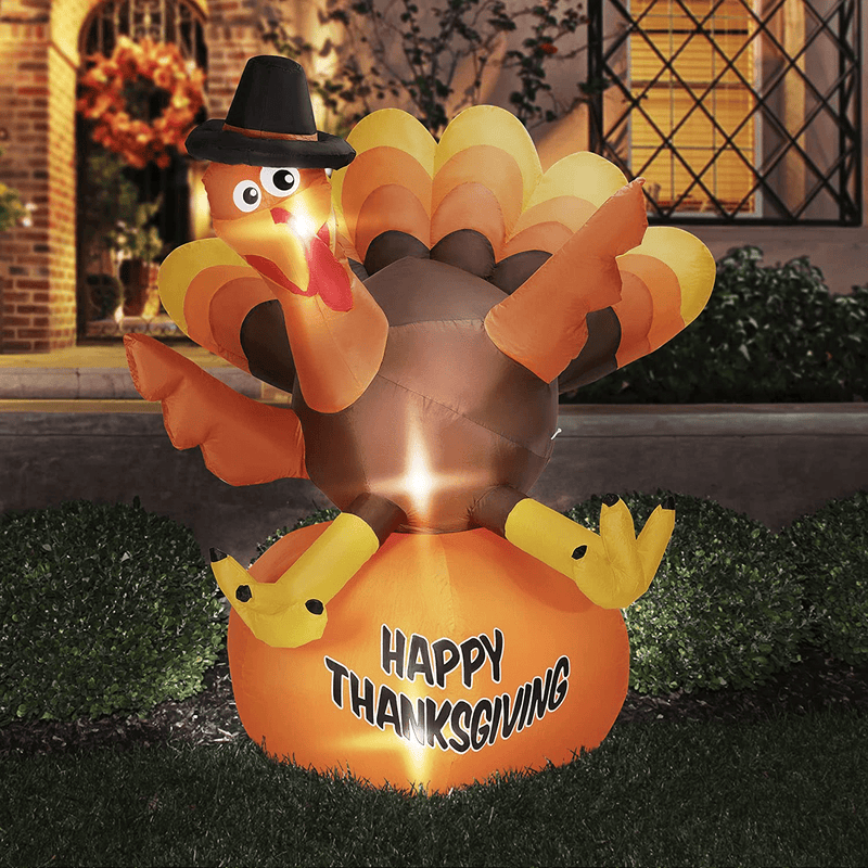 VIVOHOME 5ft Height Thanksgiving Inflatable LED Lighted Turkey with Hat Blow up Outdoor Lawn Yard Decoration Home & Garden > Decor > Seasonal & Holiday Decorations& Garden > Decor > Seasonal & Holiday Decorations VIVOHOME Happy Thanksgiving Turkey  