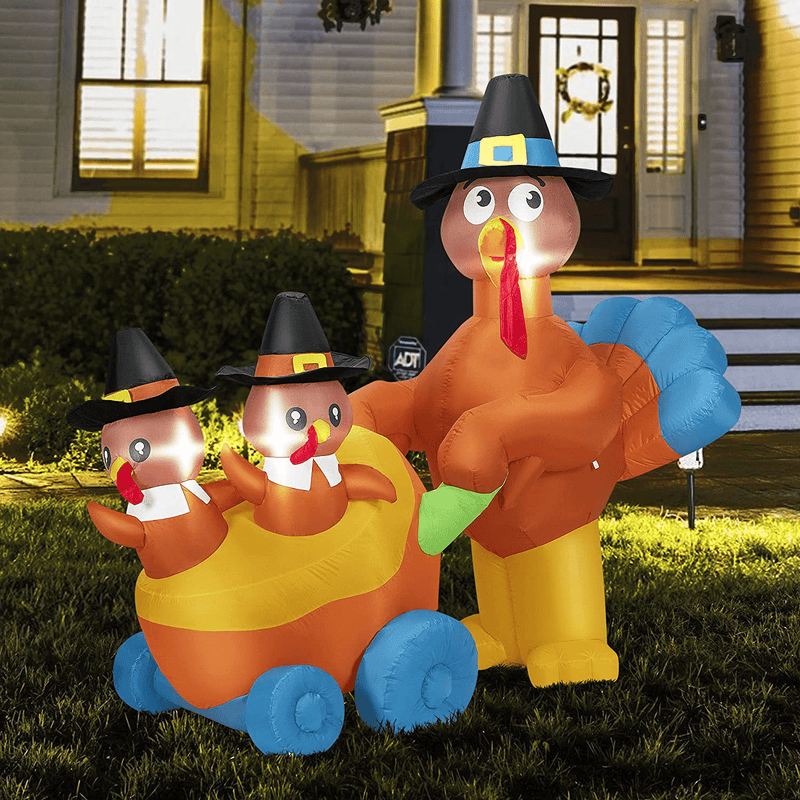 VIVOHOME 5ft Height Thanksgiving Inflatable LED Lighted Turkey with Hat Blow up Outdoor Lawn Yard Decoration Home & Garden > Decor > Seasonal & Holiday Decorations& Garden > Decor > Seasonal & Holiday Decorations VIVOHOME Turkey with 2 Chicks  