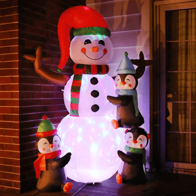 VIVOHOME 6ft Height Christmas Inflatable Snowman and Penguins with Colorful Rotating Led Lights Blow up Outdoor Yard Decoration Home & Garden > Decor > Seasonal & Holiday Decorations& Garden > Decor > Seasonal & Holiday Decorations VIVOHOME Snowman with Penguin  