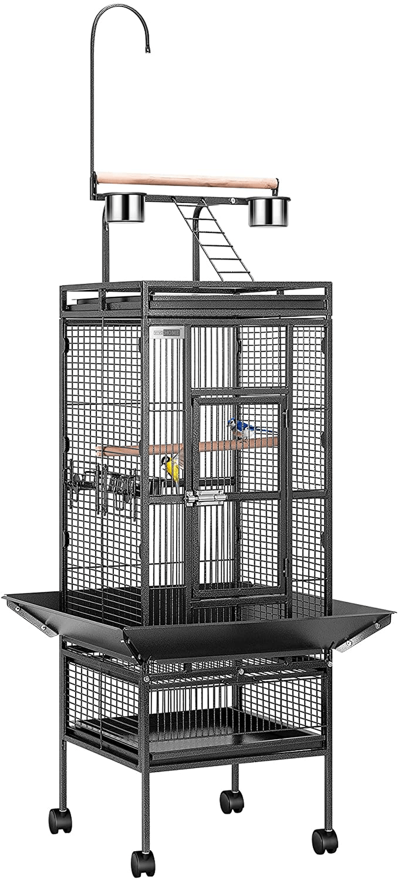 VIVOHOME 72 Inch Wrought Iron Large Bird Cage with Play Top and Rolling Stand for Parrots Conures Lovebird Cockatiel Parakeets Animals & Pet Supplies > Pet Supplies > Bird Supplies > Bird Cages & Stands VIVOHOME Default Title  