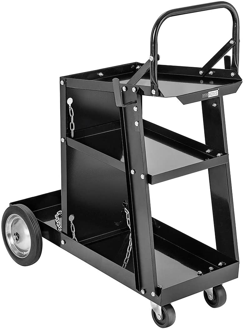 VIVOHOME Iron 3 Tiers Rolling Welding Cart with Wheels and Tank Storage for TIG MIG Welder and Plasma Cutter Black Hardware > Tool Accessories > Welding Accessories VIVOHOME Default Title  