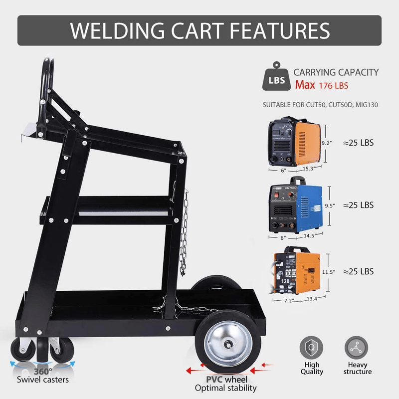 VIVOHOME Iron 3 Tiers Rolling Welding Cart with Wheels and Tank Storage for TIG MIG Welder and Plasma Cutter Black Hardware > Tool Accessories > Welding Accessories VIVOHOME   