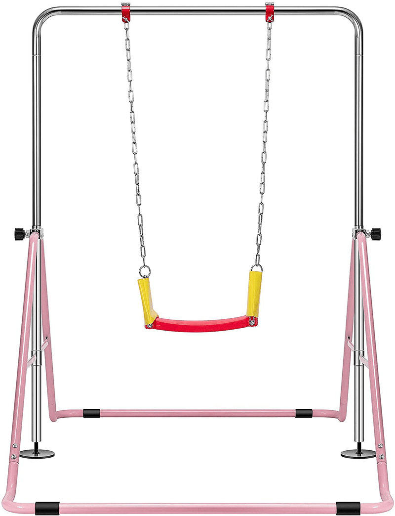 VIVOHOME Swing Frame Full Steel Stand for Outdoor with Folding Horizontal Bars with Adjustable Height Pink Home & Garden > Lawn & Garden > Outdoor Living > Porch Swings VIVOHOME   