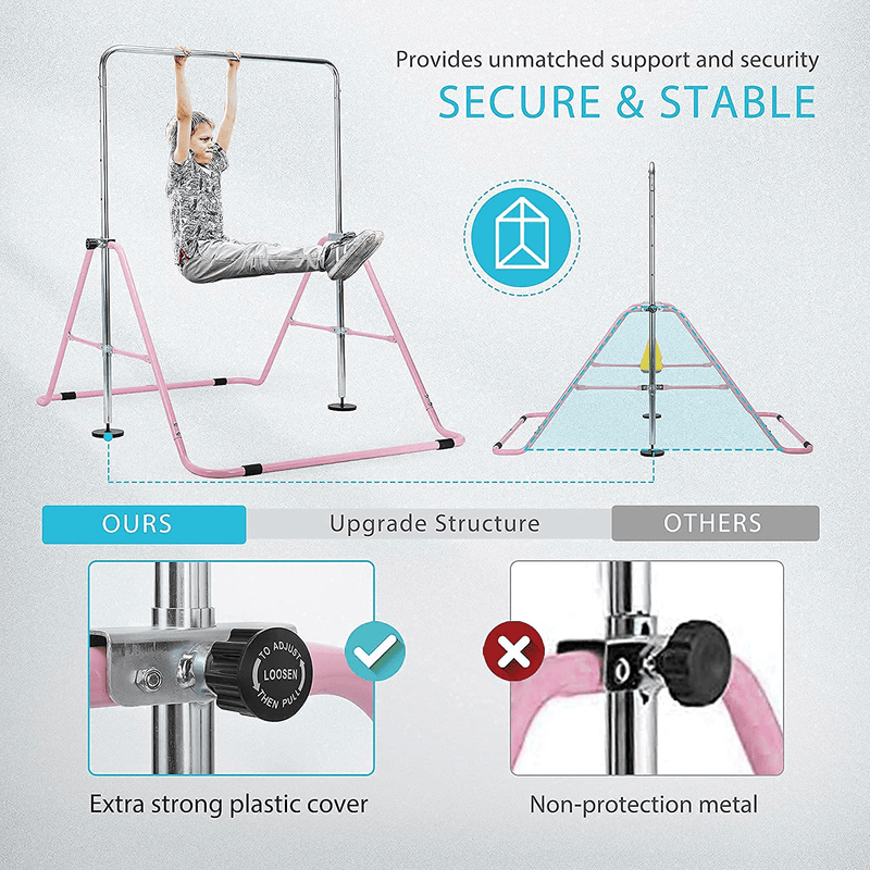 VIVOHOME Swing Frame Full Steel Stand for Outdoor with Folding Horizontal Bars with Adjustable Height Pink
