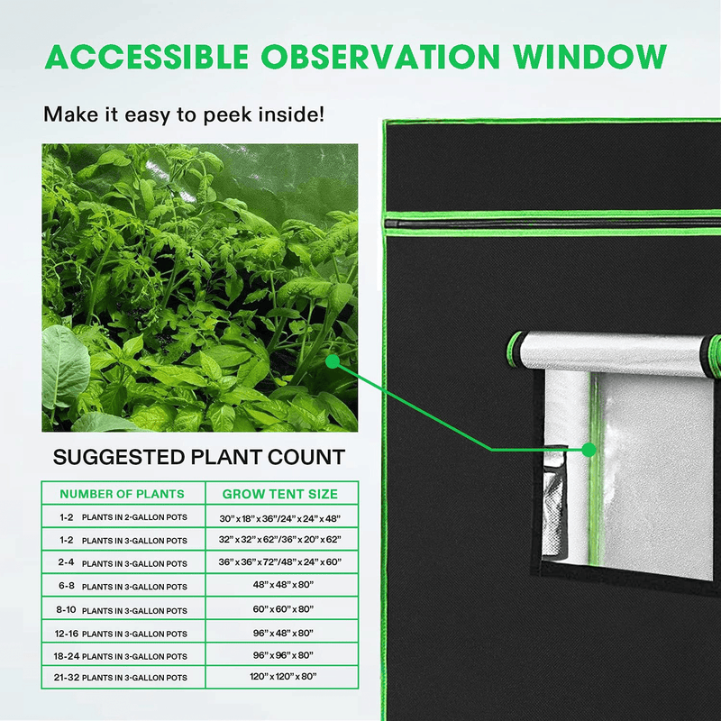 VIVOSUN 32"X32"X63" Mylar Hydroponic Grow Tent with Observation Window and Floor Tray for Indoor Plant Growing