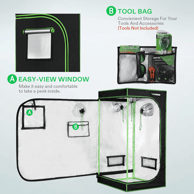 VIVOSUN 32"X32"X63" Mylar Hydroponic Grow Tent with Observation Window and Floor Tray for Indoor Plant Growing Sporting Goods > Outdoor Recreation > Camping & Hiking > Tent Accessories VIVOSUN   