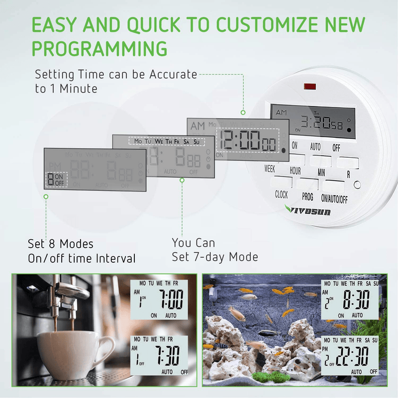 VIVOSUN 7 Day Programmable Digital Timer Switch with 2 Outlets - Accurate & Stable, UL Listed 1-Pack
