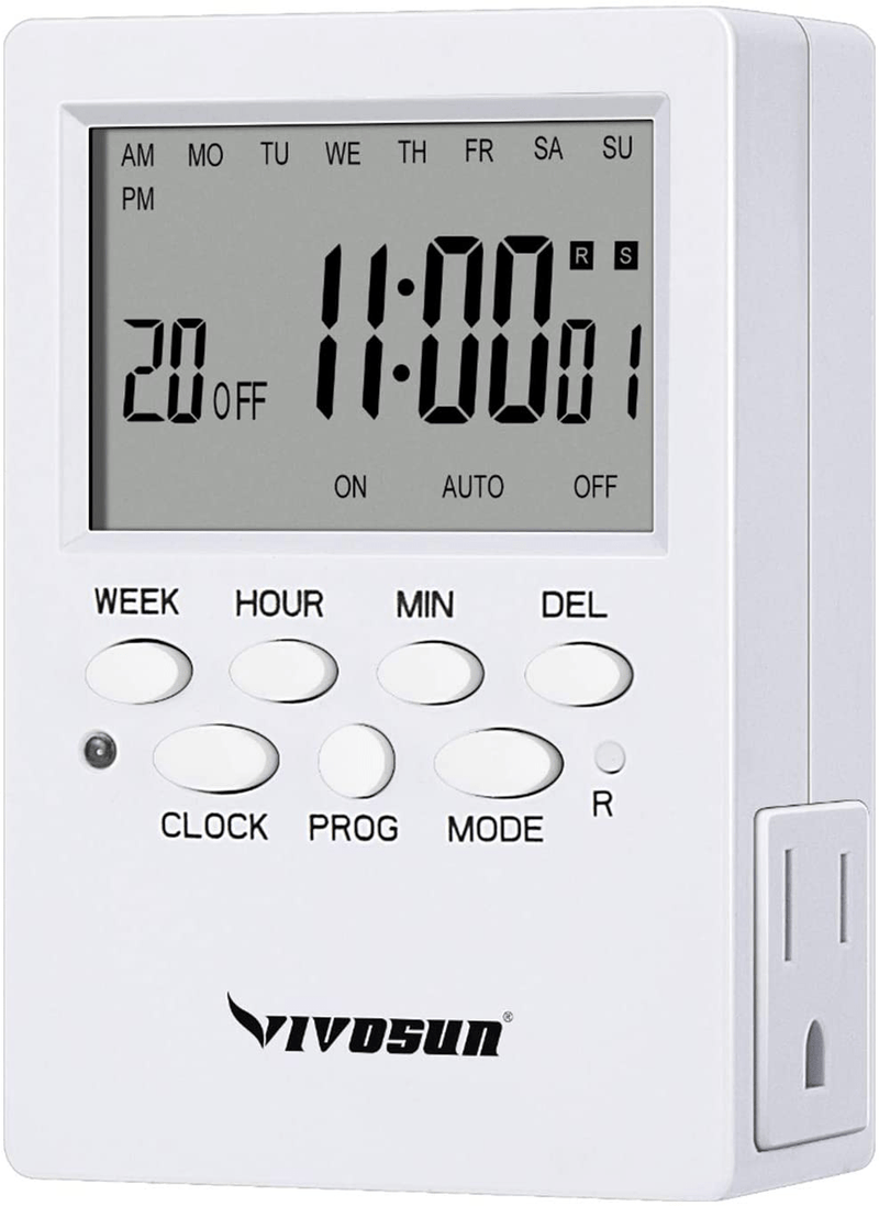 VIVOSUN 7 Day Programmable Timer Indoor Digital Electronic Timer with Dual Outlet, 20 On/Off Program Setting, and Countdown Setting, 1 Pack Home & Garden > Lighting Accessories > Lighting Timers VIVOSUN 1  