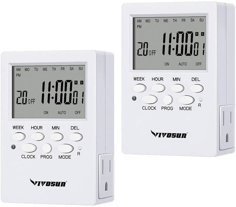 VIVOSUN 7 Day Programmable Timer Indoor Digital Electronic Timer with Dual Outlet, 20 On/Off Program Setting, and Countdown Setting, 1 Pack Home & Garden > Lighting Accessories > Lighting Timers VIVOSUN 2  