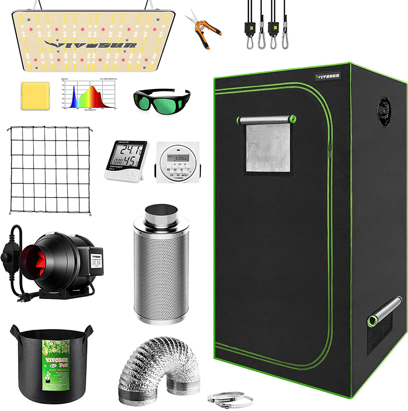VIVOSUN Grow Tent Complete System, 2X2 Ft. Grow Tent Kit Complete with VS1000 Led Grow Light, 4 Inch 190CFM Inline Fan, Carbon Filter and 8Ft Ducting Combo, 24"X24"X48" Sporting Goods > Outdoor Recreation > Camping & Hiking > Tent Accessories VIVOSUN   