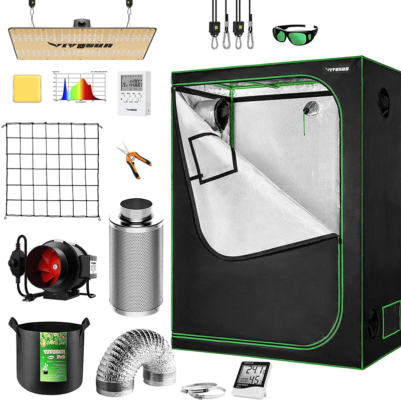 VIVOSUN Grow Tent Complete System, 4X2 Ft. Grow Tent Kit Complete with 4 Inch Inline Fan Package, VS2000 LED Grow Light, Temperature Humidity Monitor, Netting, Grow Bags, Pruning Shear and Timer